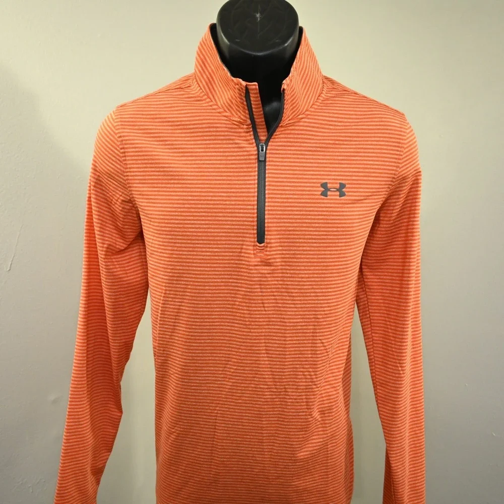 Under Armour 1/4‎ Zip Golf Jacket Mens Small Orange Loose Pullover Lightweight